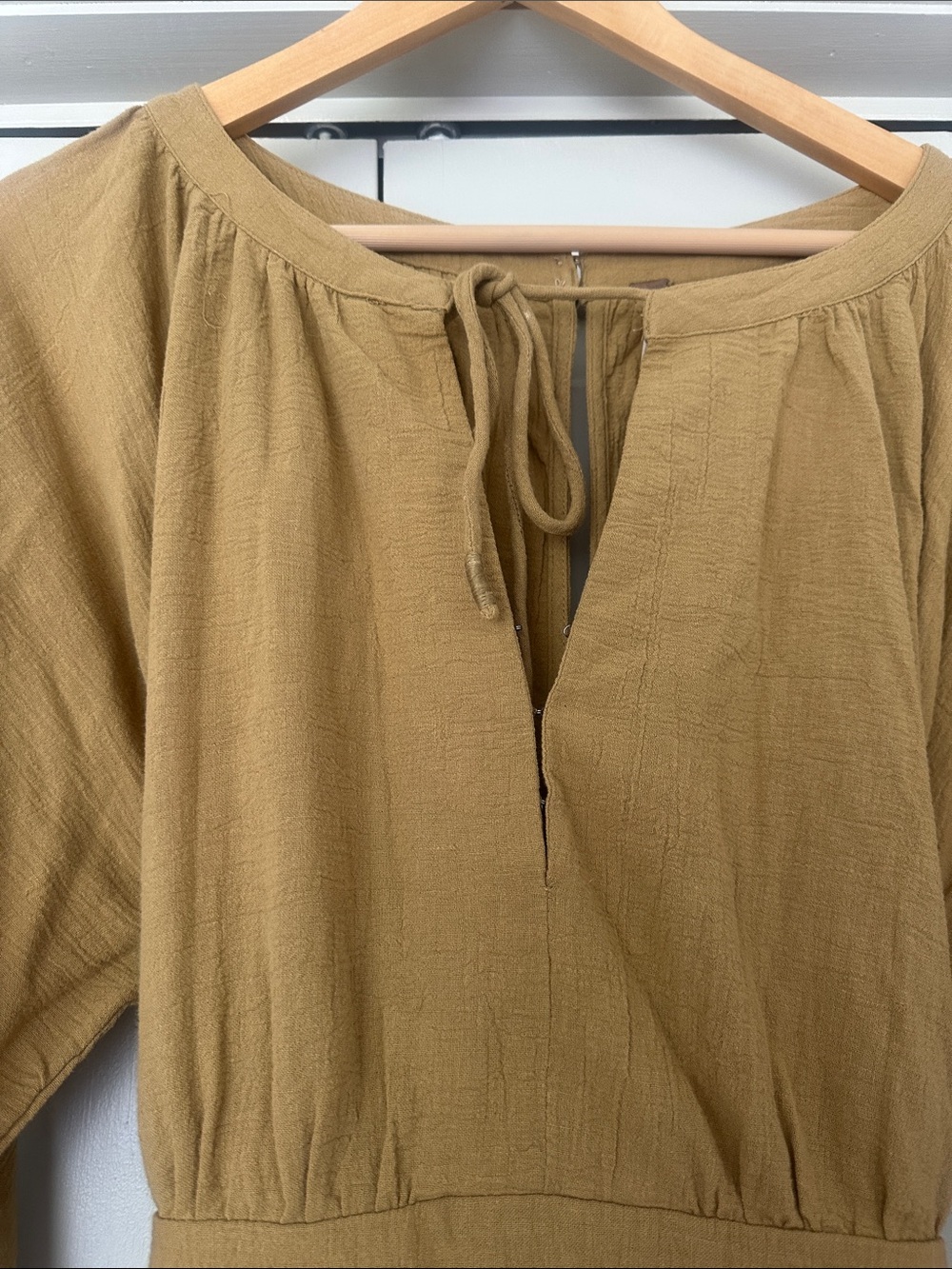 Free People Mustard Long Sleeve Tie-Neck Dress - Picture 3 of 9